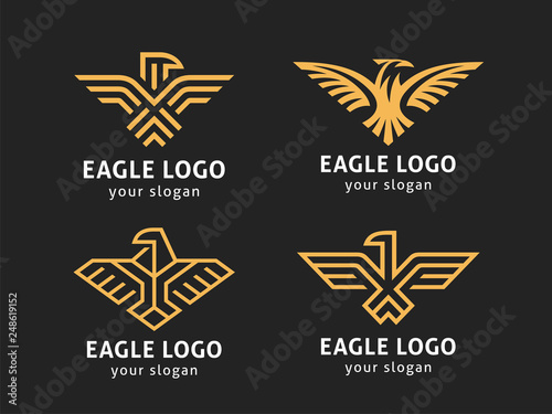 Set of 4 vector logos. Abstract eagles in a linear style.