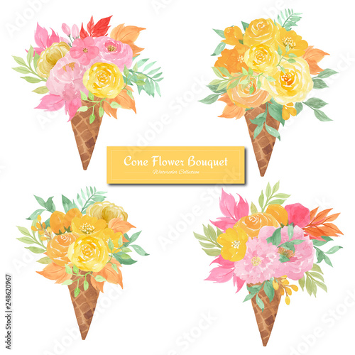 set of Flower Ice Cream Bouquet with Beautiful Yellow and Pink Roses