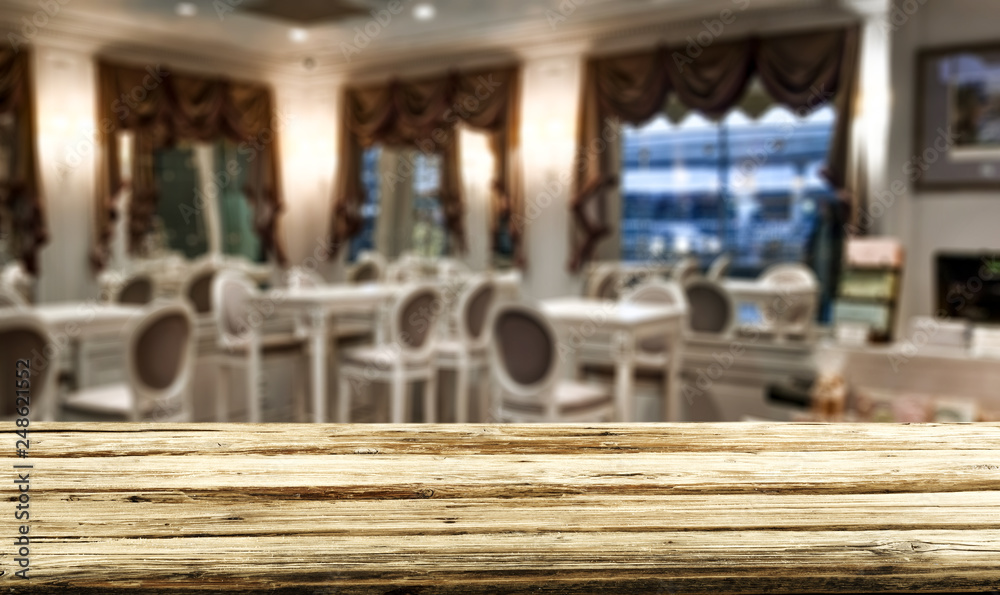 Table background of free space and restaurant interior Table background of free space and restaurant interior