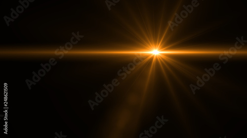 Lens Flare light over black background. Easy to add overlay or screen filter over photos 