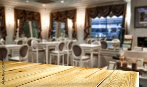 Table background of free space and restaurant interior 