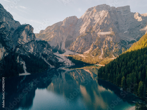 Lago di Braies in the Dolomites in the italian Alps