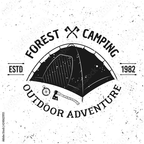 Camping tent vector vintage monochrome emblem