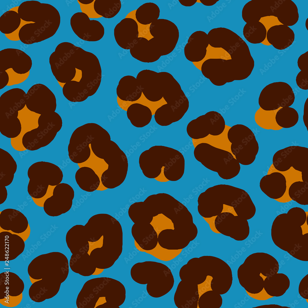 Fototapeta premium Seamless leopard fur blue and orange pattern. Animal print.