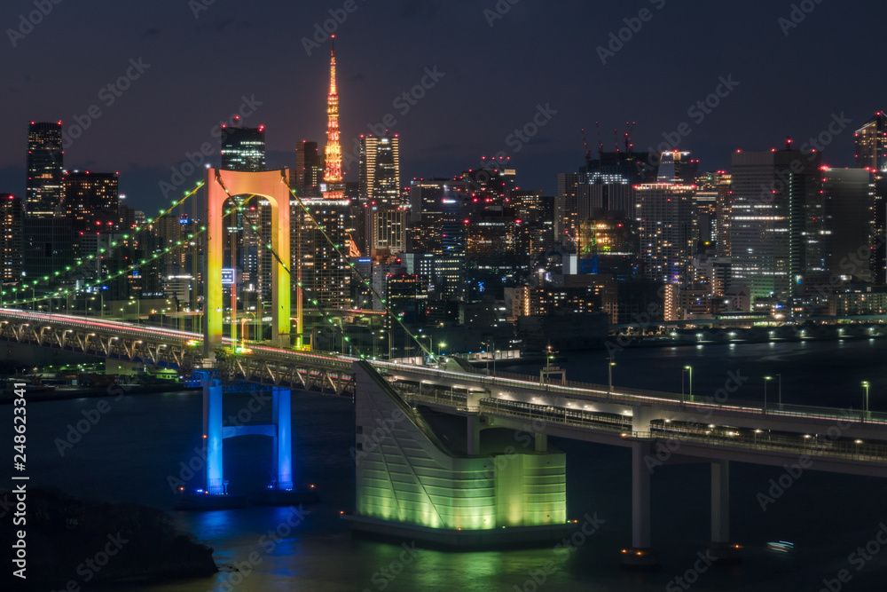 東京湾の夜景　レインボーブリッジとビル群１