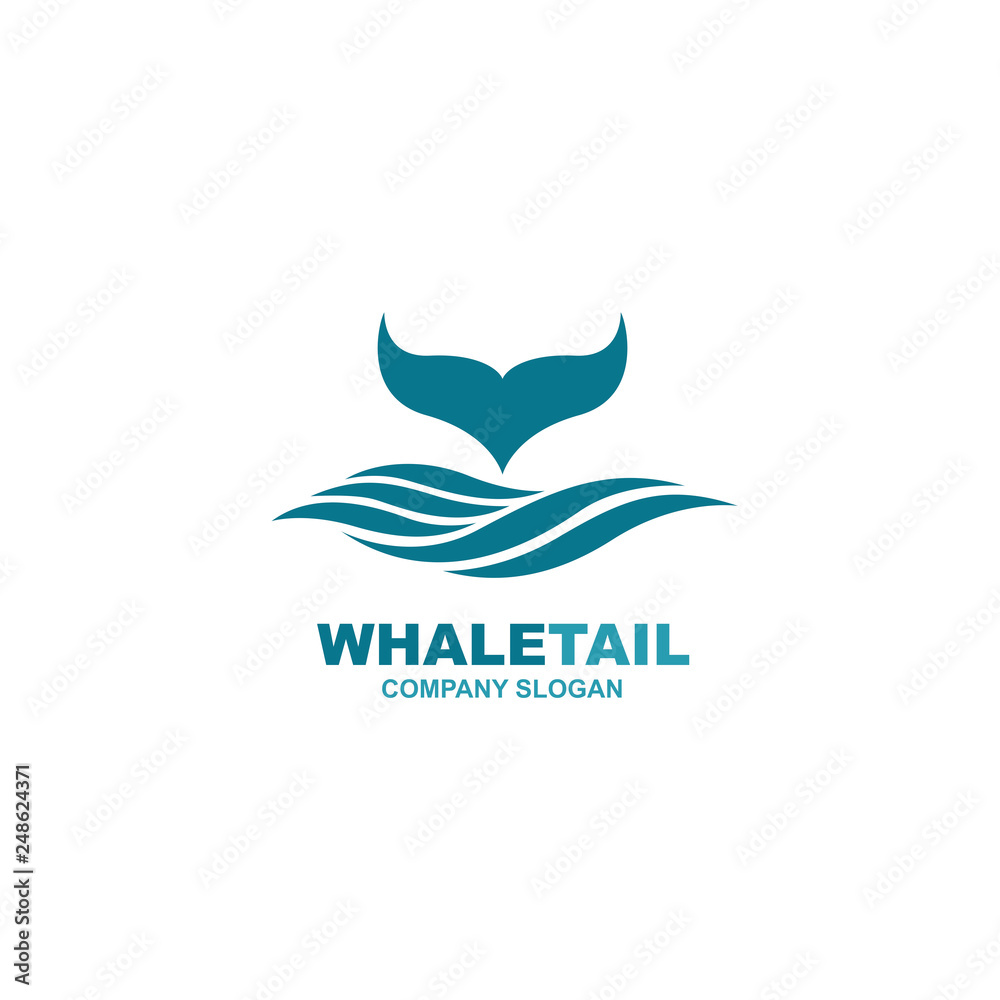 design with abstract symbol of whale tail and sea wave