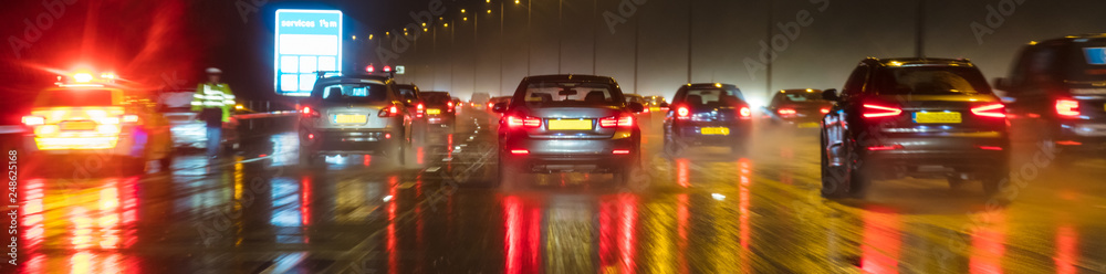 Motion Blur British Motorway Traffic and Police Panorama