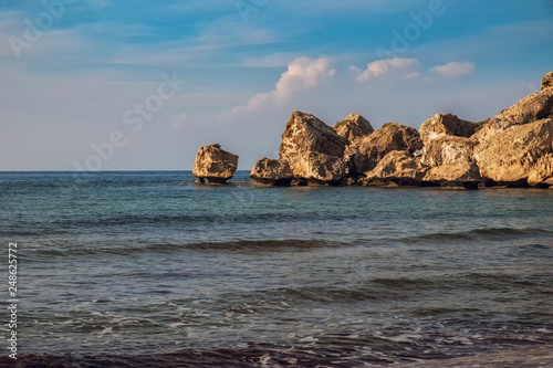 Rock formation in the sea. Coast promontory seen from Alagadi beach on Northern Cyprus.