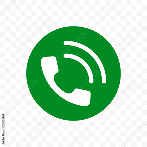 Phone call icon, vector phone receiver in green circle app sign