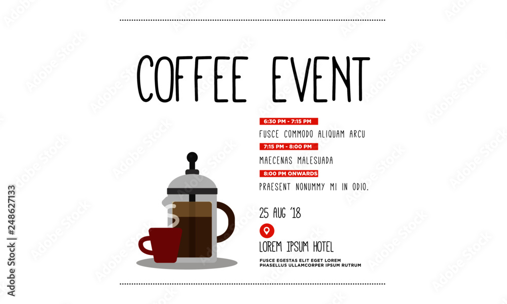 Coffee Event Invitation Design with Where and When Details Adobe Stock