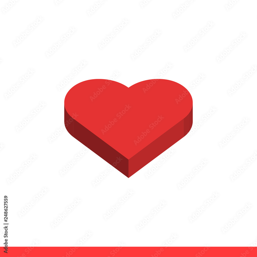 3D heart vector icon,  love symbol. Simple, flat design for web or mobile app