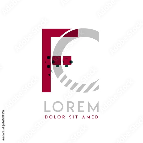 FC simple logo design with Gray and maroon color that can be used for creative business and advertising. CF logo is filled with bubbles and dots, can be used for all areas of the company.