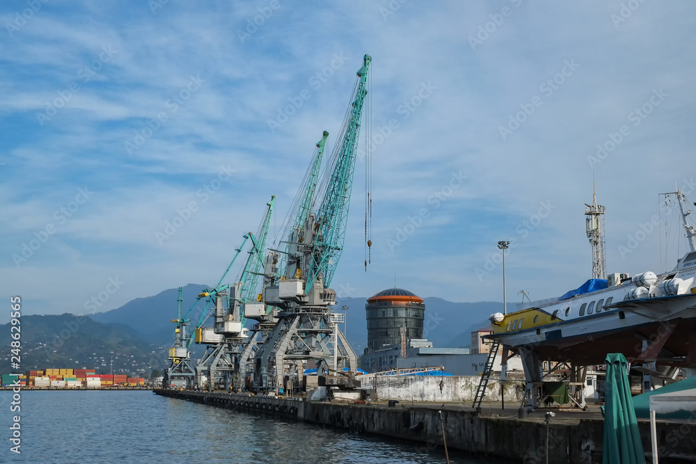 Cranes in the port. Batumi, Georgia.