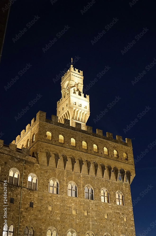 Palazzo Vecchio at night, Florence, Italy