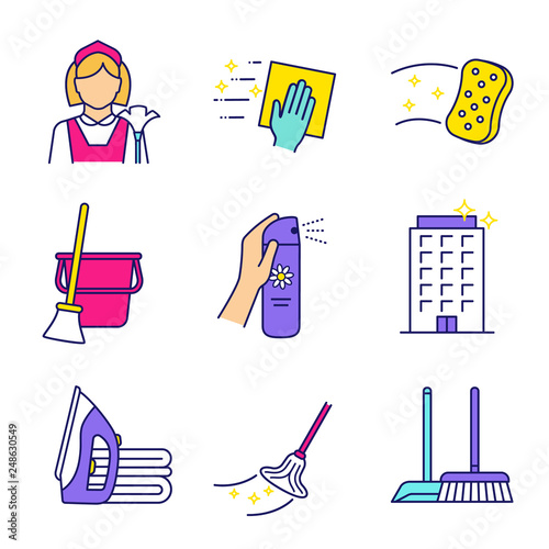 Cleaning service color icons set