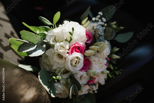 Beautiful and tender wedding bouquet close up