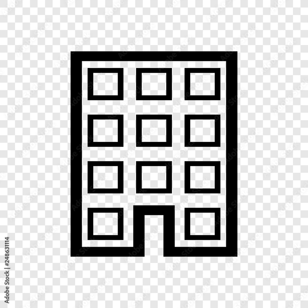 Building icon vector on transparent grid Building icon vector on transparent grid