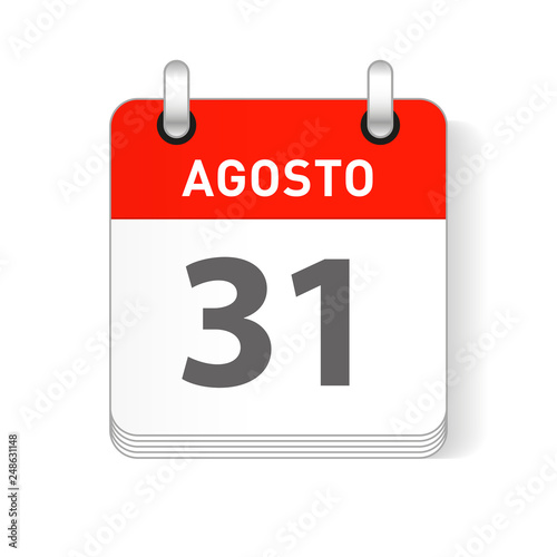 Agosto 31, August 31 Calendar Date Design