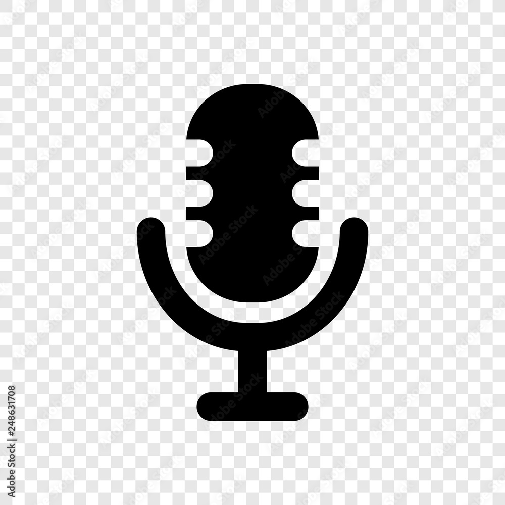 Microphone vector icon on transparent grid Microphone vector icon on transparent grid