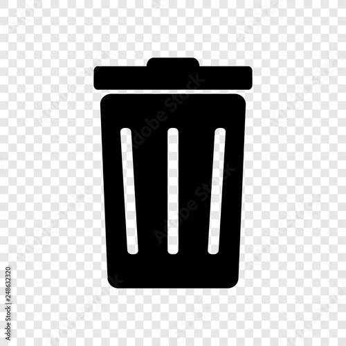 Trashcan icon vector on transparent grid