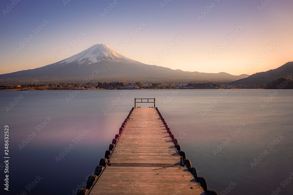 Mount Fuji viewed from Kawaguchi lake at sunset, Japan	