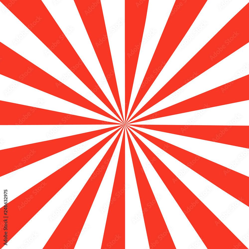 Red white sunbeam background. Red striped abstract wallpaper. Vector illustration