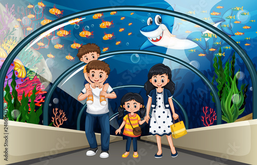 A family at sea aquarium