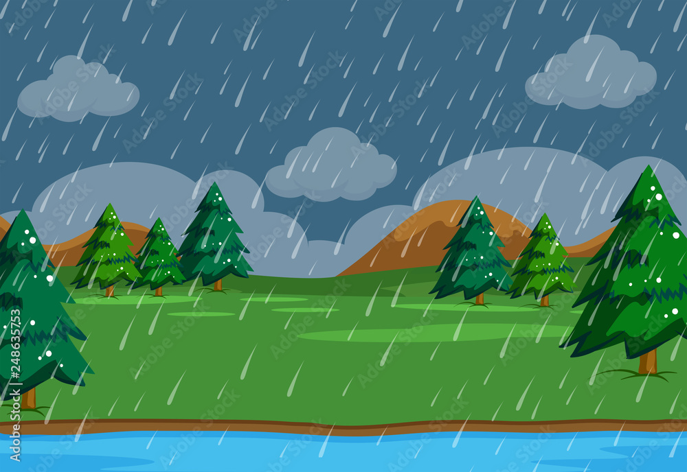 Naklejka A simeple raining scene in nature