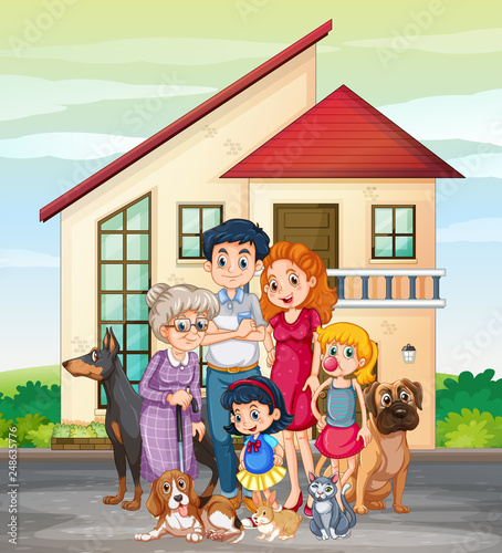 Family member in front of house