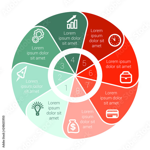 Pie chart data Elements For Template infographics with eight 8 positions area text