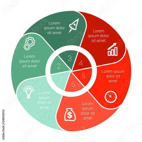 Pie chart data Elements For Template infographics with six 6 positions area text