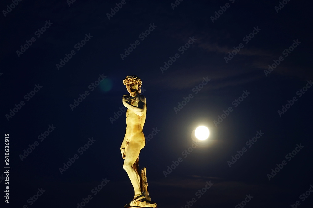 Copy of David in the Piazzale Michelangelo with the Moon, Florence, Italy