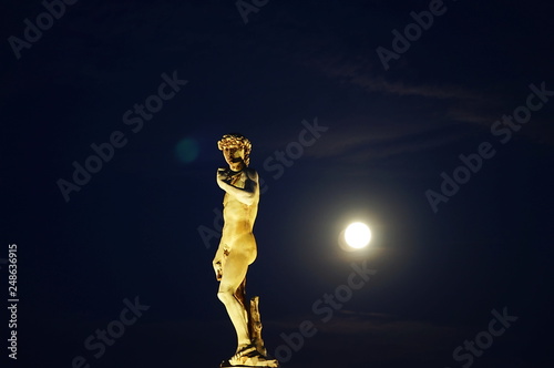 Copy of David in the Piazzale Michelangelo with the Moon, Florence, Italy