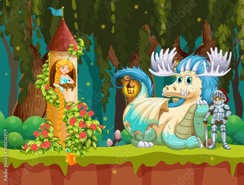 Beautiful princess in forest castle scene