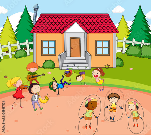 Children play infront of house