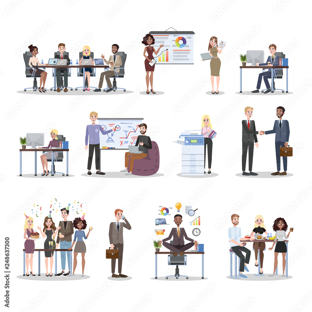 Business people work in office set. Teamwork