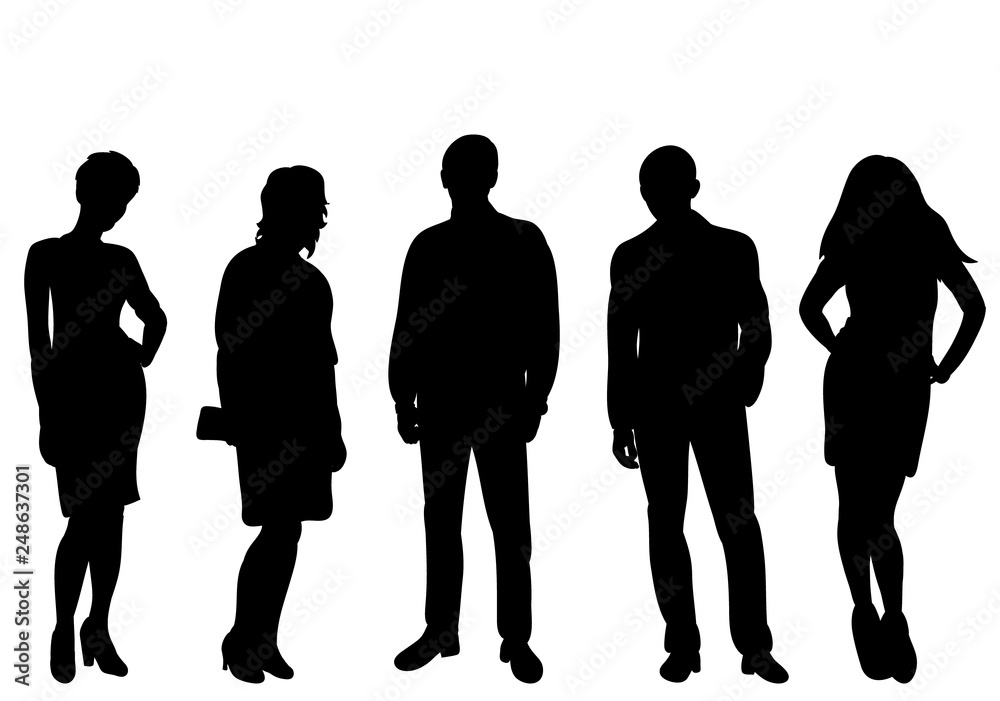 silhouette people stand isolated
