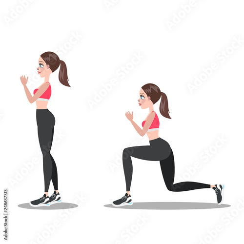 Woman making lunges. Doing sport exercises in gym