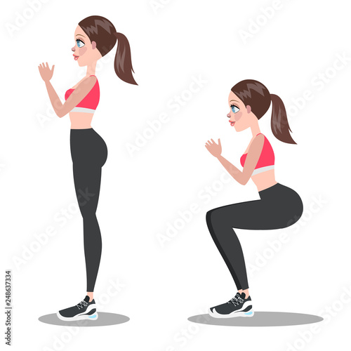 Woman making squats. Exercise for butt. Leg workout