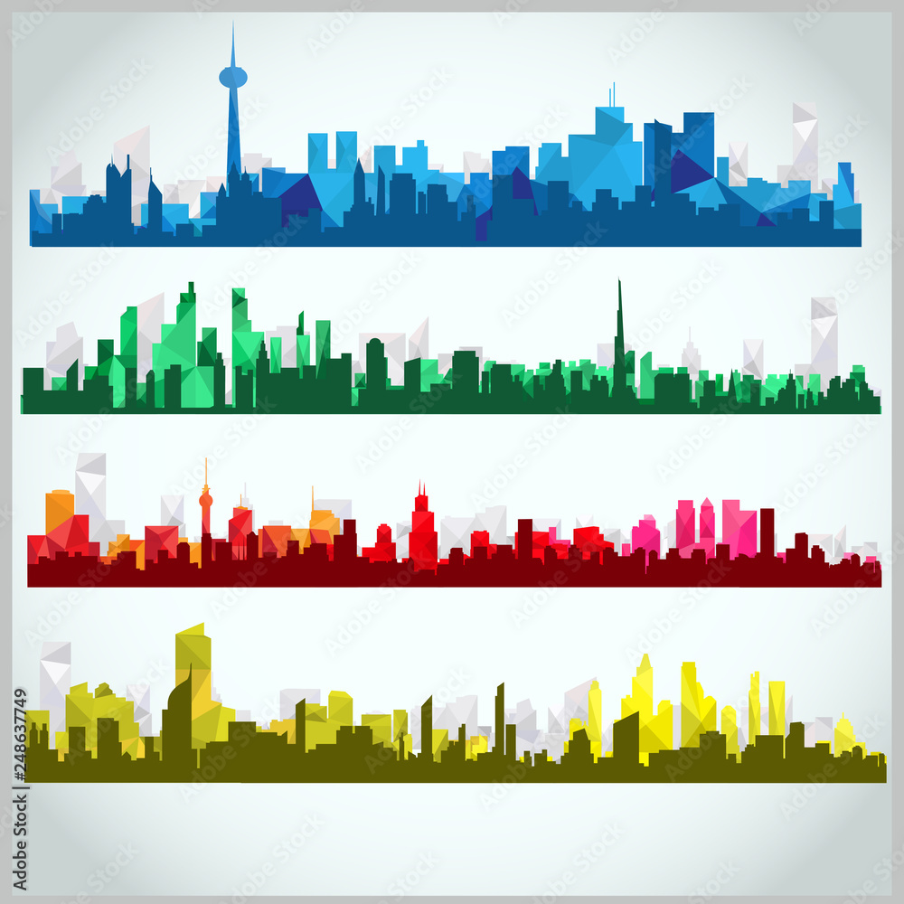 Vector set of modern cities in style of Poly Low