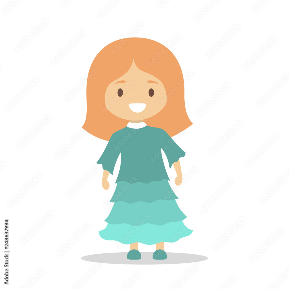 Cute little baby girl standing. Kid in green dress Cute little baby girl standing. Kid in green dress