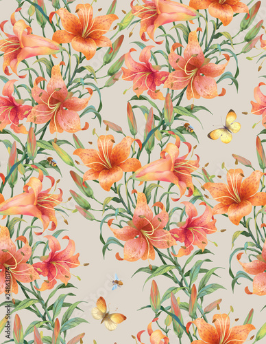 Lilies seamless background pattern. Version 5