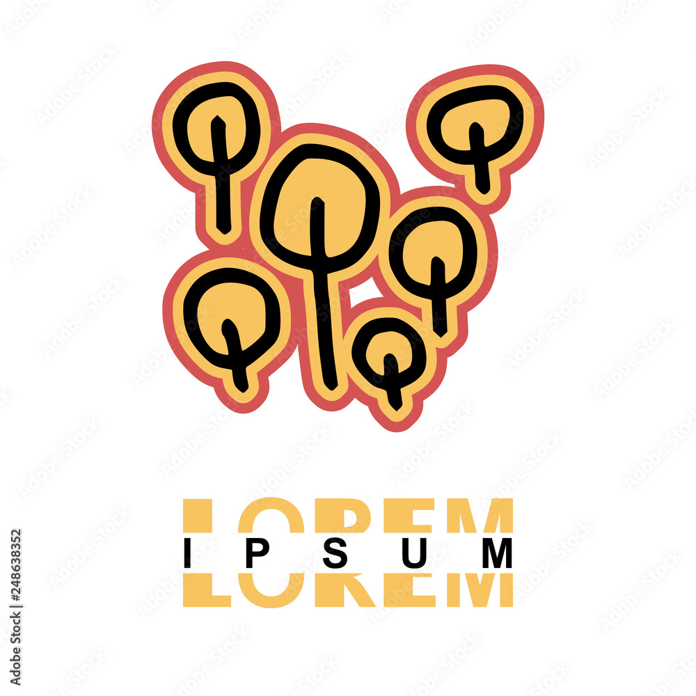 trees logo in cartoon images on paper. can be applied to various media either paper or plastic. This trees  logo with orange and pink lines can be used for various companies.
