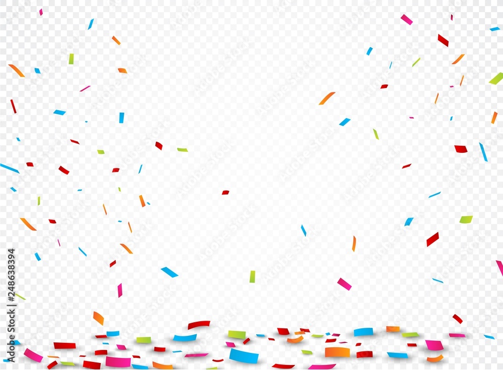 Colorful ribbon and confetti, isolated on transparent background - obrazy, fototapety, plakaty 