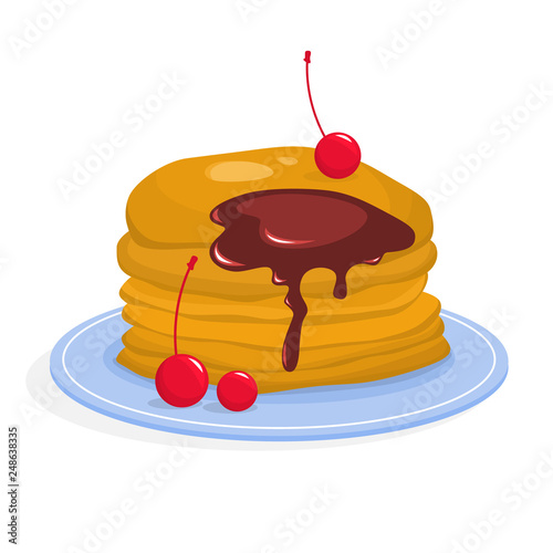 Tasty pancake for breakfast with berry and syrup.