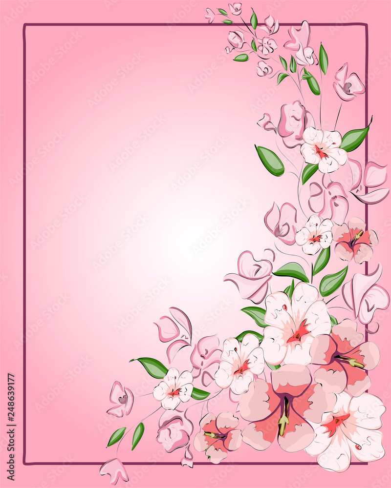 Fototapeta premium Floral Wedding Invitation elegant invite card vector Design: garden flower pink, golden geometric print frame, copy space