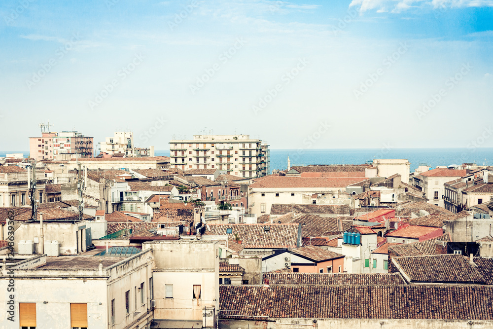 Catania aerial cityscape, travel to Sicily, Italy.