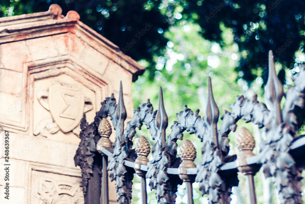 Fototapeta premium Sharp steel bars in a decorative fence in the street of Catania, Sicily, Italy.