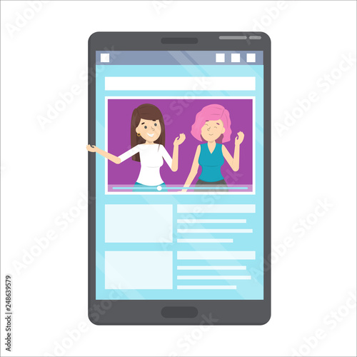 Video with female blogger on the mobile phone