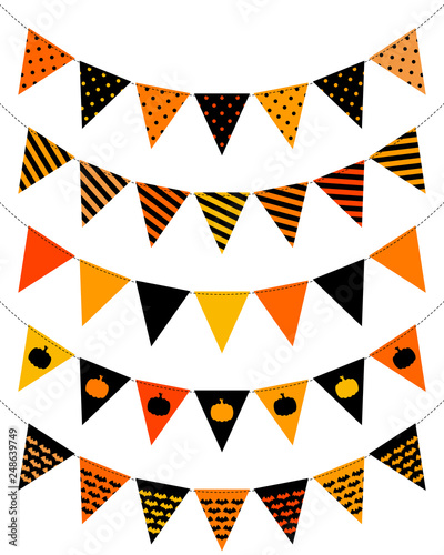 5 Wimpelketten Halloween Nahtlos Orange/Schwarz Mix